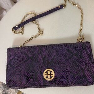 Tory Burch Purple Crossbody Bag / Wallet on Gold Chain